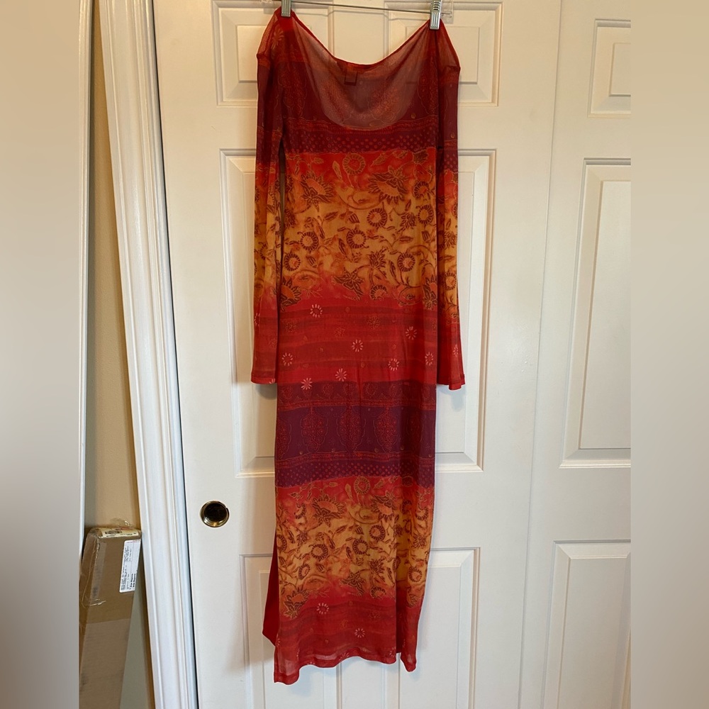 Dress MODA International Long Sleeve Orange Sunshine with Red Tank Under Dress